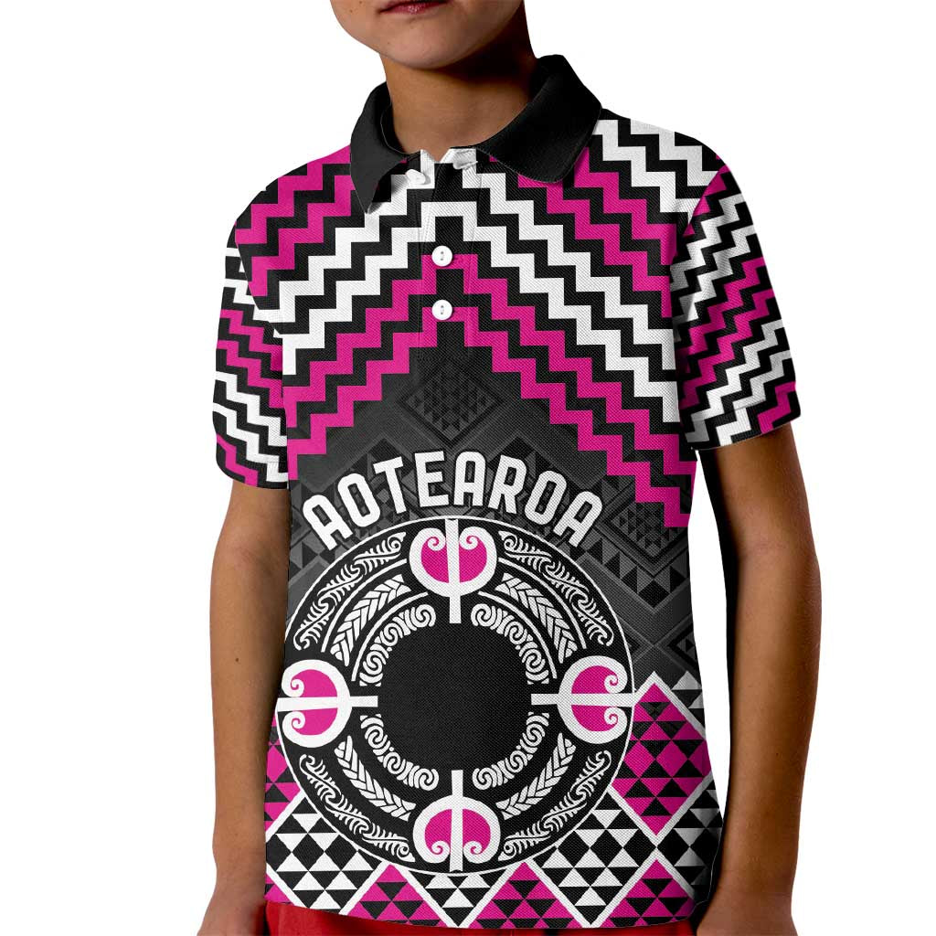 Personalised Aotearoa Niho Taniwha Motif Kid Polo Shirt Pink Style LT9 Kid Pink - Polynesian Pride