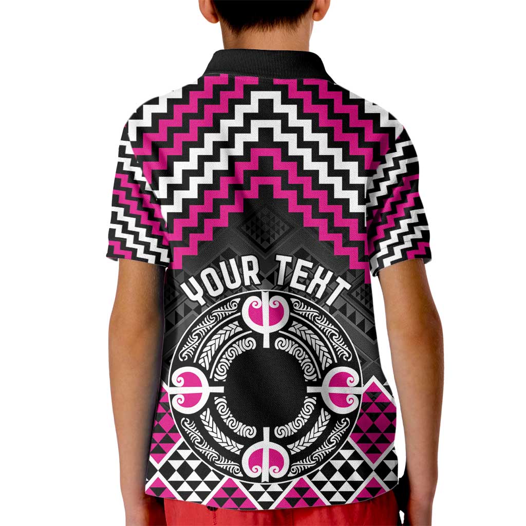 Personalised Aotearoa Niho Taniwha Motif Kid Polo Shirt Pink Style LT9 - Polynesian Pride