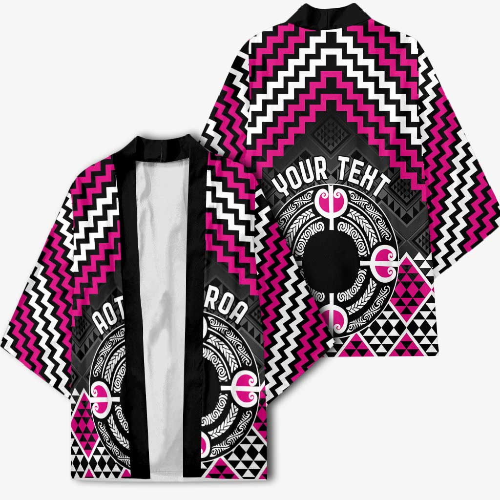 Personalised Aotearoa Niho Taniwha Motif Kimono Pink Style - Polynesian Pride