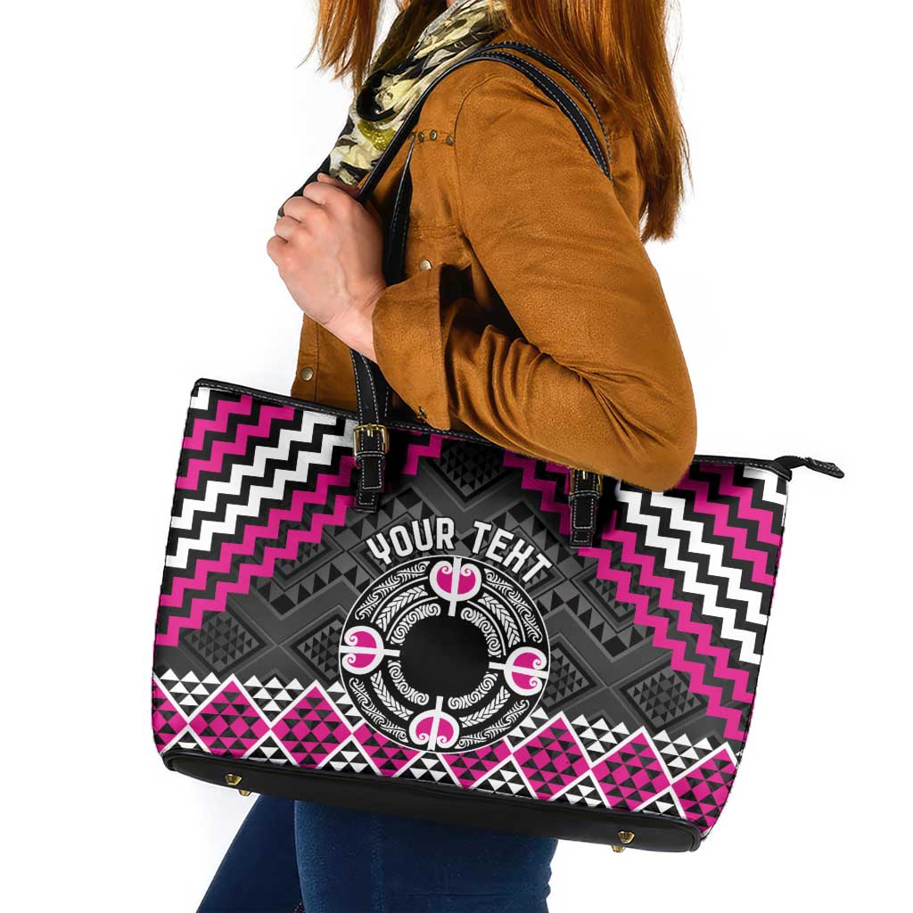 Personalised Aotearoa Niho Taniwha Motif Leather Tote Bag Pink Style
