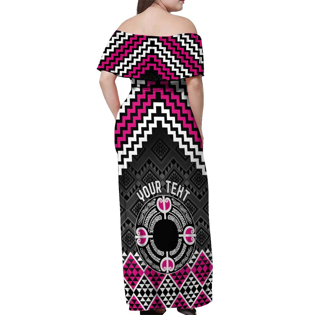 Personalised Aotearoa Niho Taniwha Motif Off Shoulder Maxi Dress Pink Style