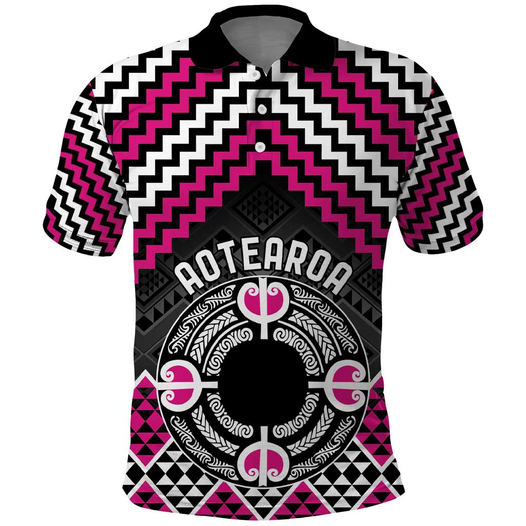 Personalised Aotearoa Niho Taniwha Motif Polo Shirt Pink Style