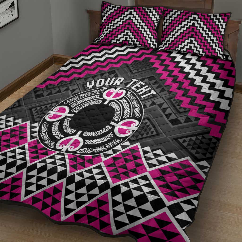 Personalised Aotearoa Niho Taniwha Motif Quilt Bed Set Pink Style