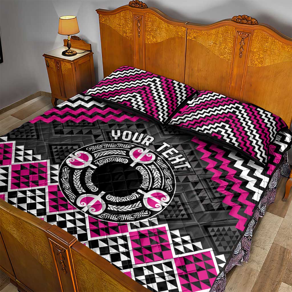 Personalised Aotearoa Niho Taniwha Motif Quilt Bed Set Pink Style
