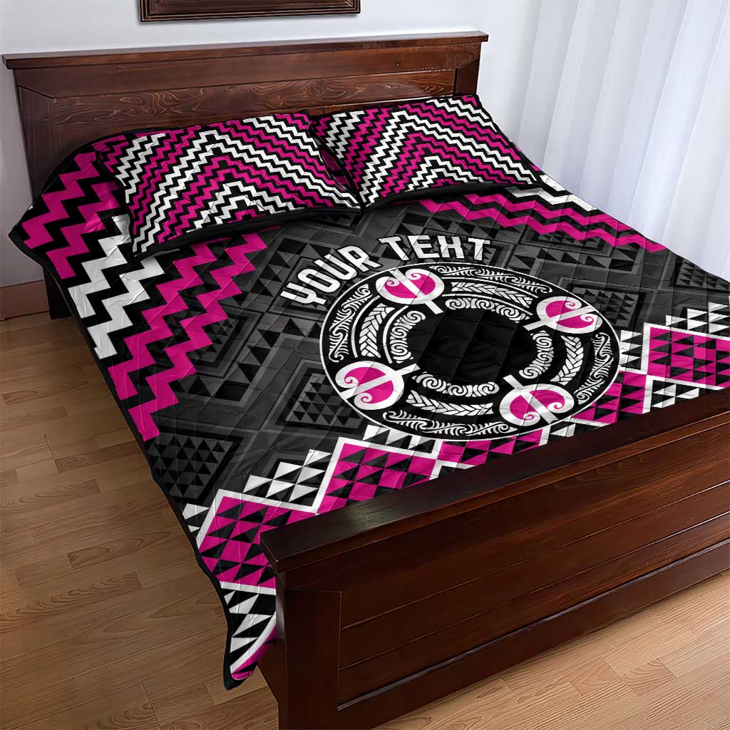 Personalised Aotearoa Niho Taniwha Motif Quilt Bed Set Pink Style