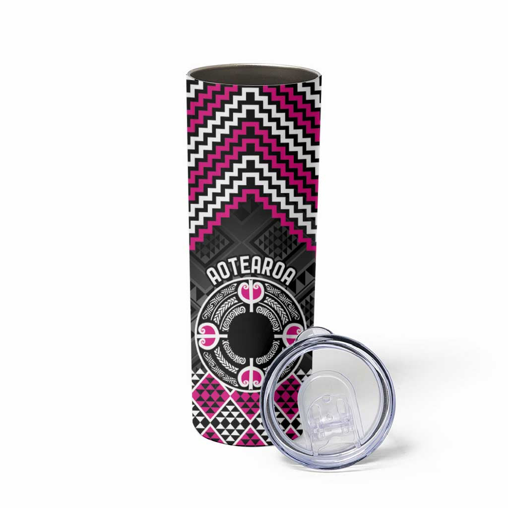 Personalised Aotearoa Niho Taniwha Motif Skinny Tumbler Pink Style