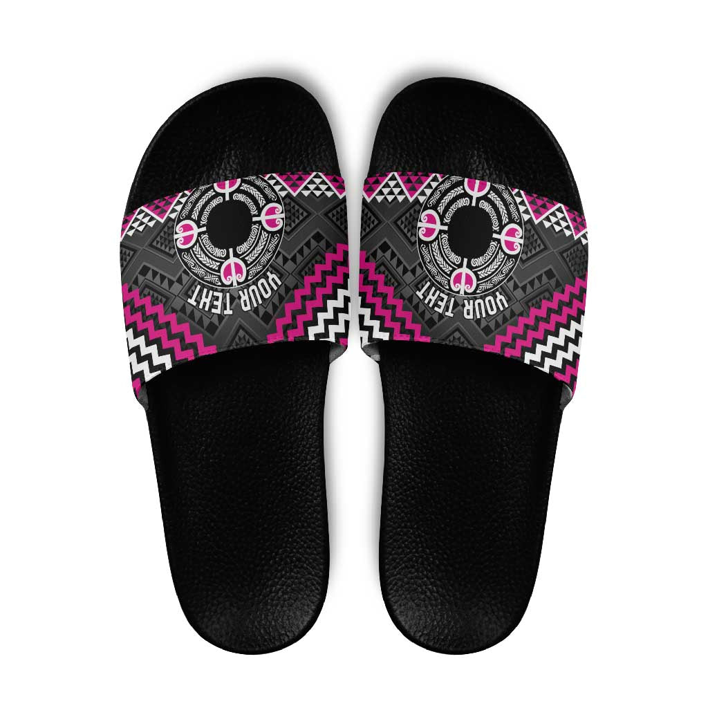 Personalised Aotearoa Niho Taniwha Motif Slide Sandals Pink Style - Polynesian Pride