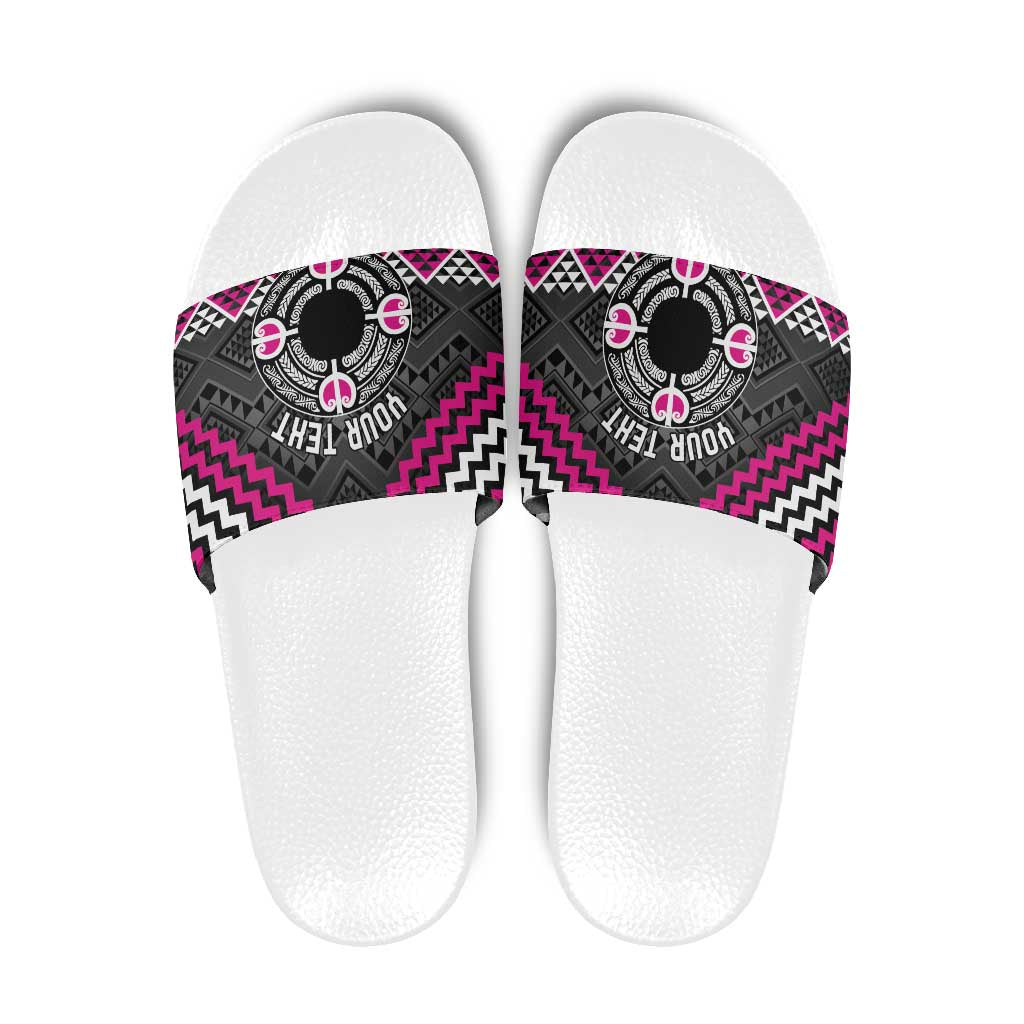 Personalised Aotearoa Niho Taniwha Motif Slide Sandals Pink Style - Polynesian Pride