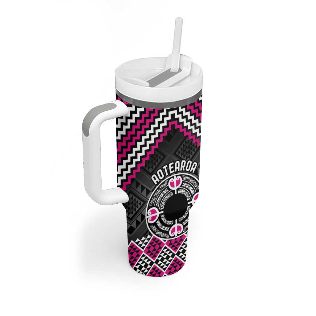 Personalised Aotearoa Niho Taniwha Motif Tumbler With Handle Pink Style