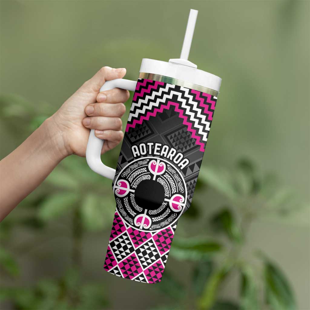 Personalised Aotearoa Niho Taniwha Motif Tumbler With Handle Pink Style