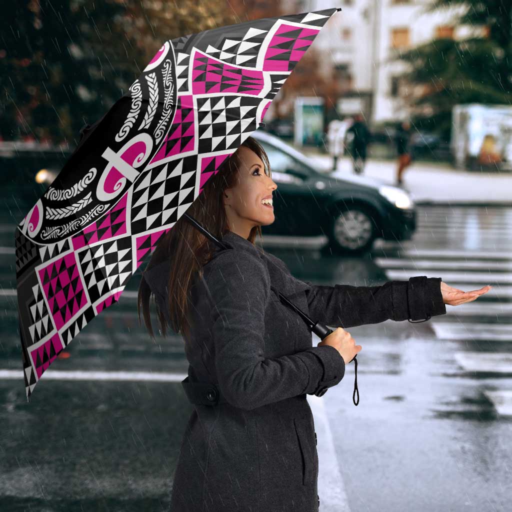 Personalised Aotearoa Niho Taniwha Motif Umbrella Pink Style - Polynesian Pride