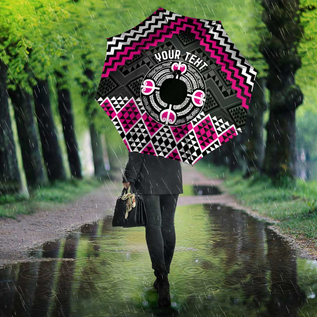 Personalised Aotearoa Niho Taniwha Motif Umbrella Pink Style - Polynesian Pride