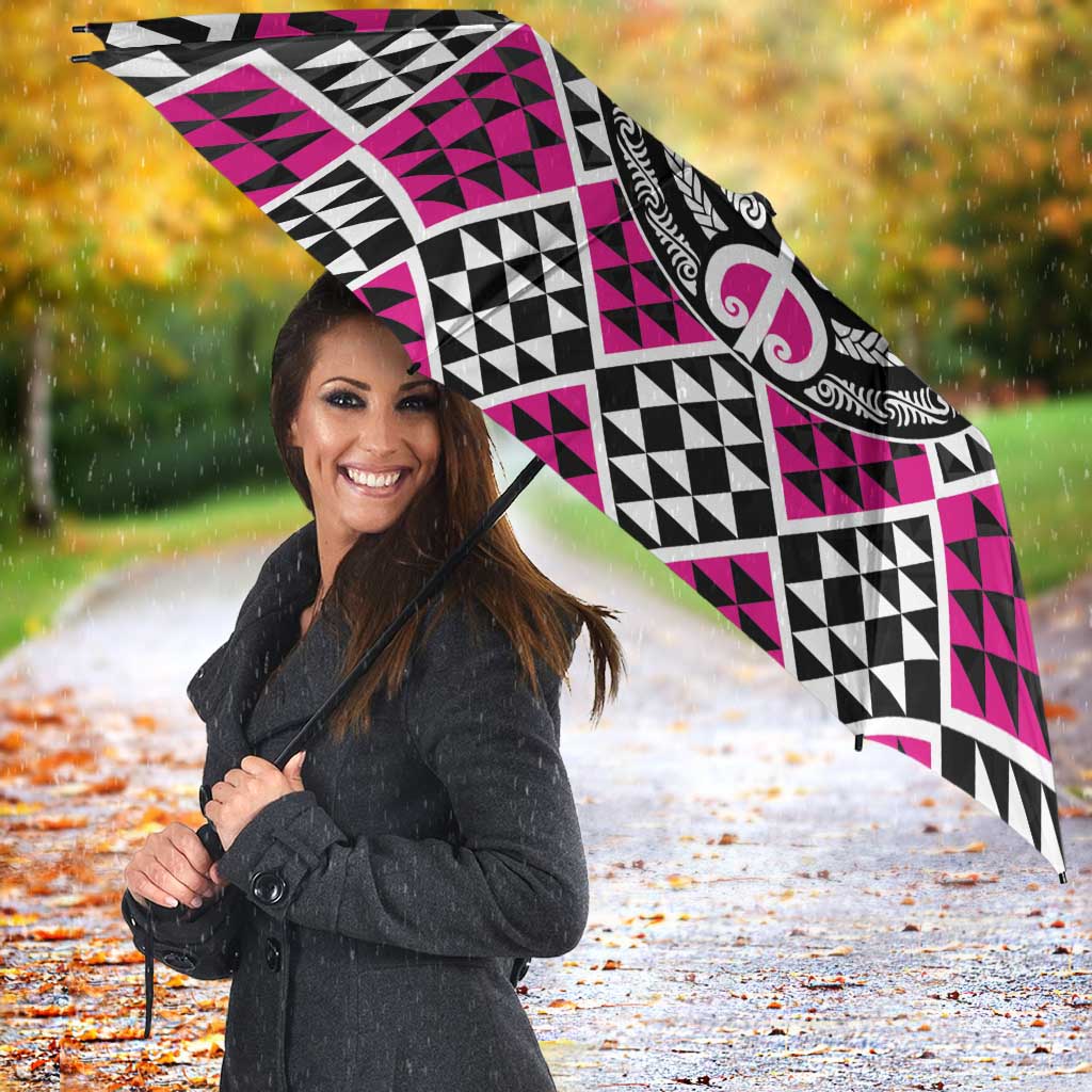 Personalised Aotearoa Niho Taniwha Motif Umbrella Pink Style - Polynesian Pride
