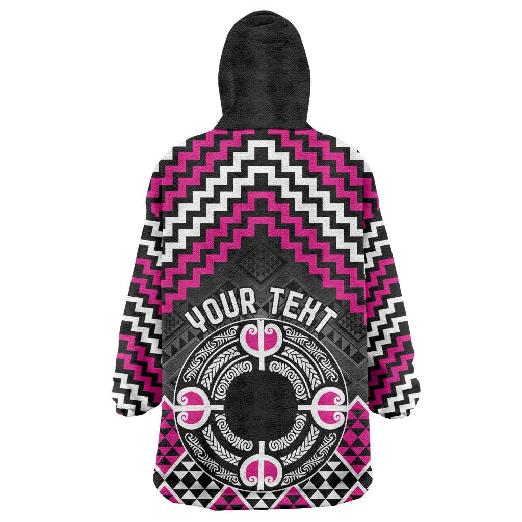 Personalised Aotearoa Niho Taniwha Motif Wearable Blanket Hoodie Pink Style