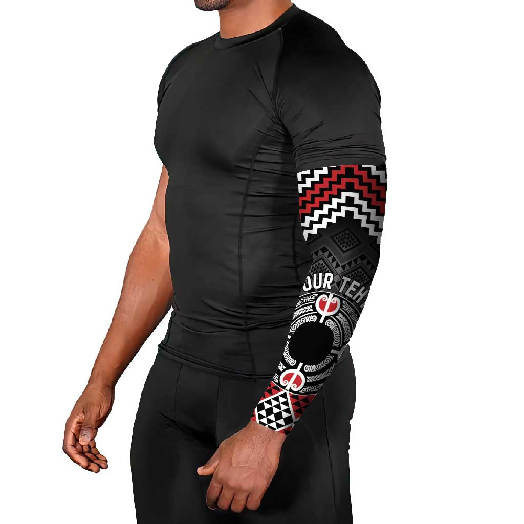 Personalised Aotearoa Niho Taniwha Motif Arm Sleeves Red Style - Polynesian Pride