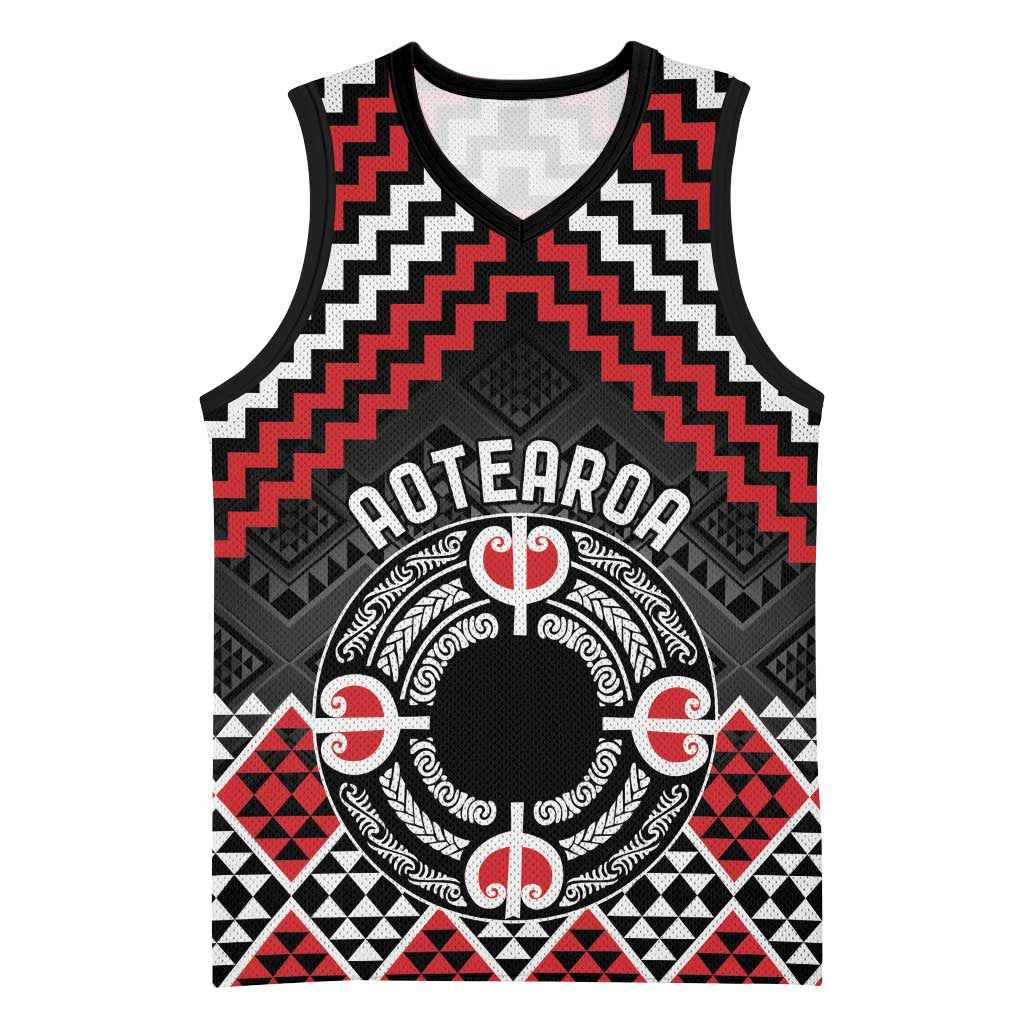 Personalised Aotearoa Niho Taniwha Motif Basketball Jersey Red Style - Polynesian Pride