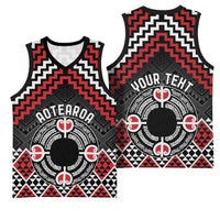 Personalised Aotearoa Niho Taniwha Motif Basketball Jersey Red Style - Polynesian Pride