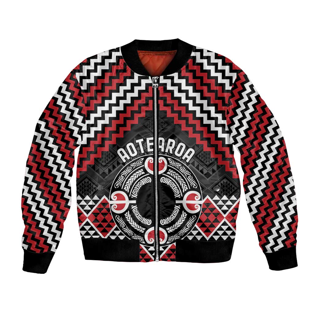 Personalised Aotearoa Niho Taniwha Motif Bomber Jacket Red Style