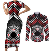 Personalised Aotearoa Niho Taniwha Motif Couples Matching Short Sleeve Bodycon Dress and Long Sleeve Button Shirt Red Style