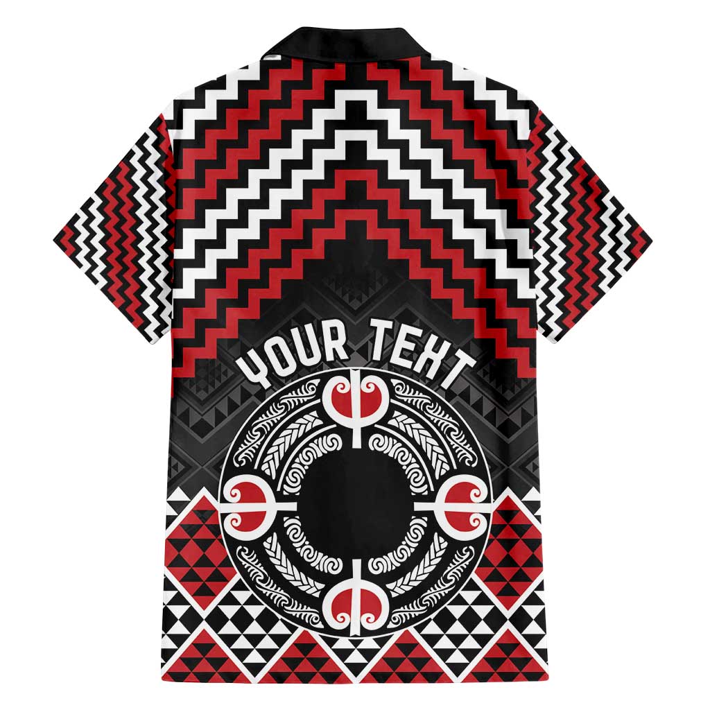 Personalised Aotearoa Niho Taniwha Motif Family Matching Puletasi and Hawaiian Shirt Red Style