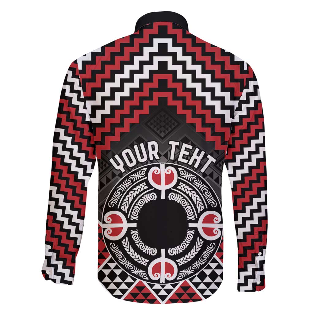 Personalised Aotearoa Niho Taniwha Motif Family Matching Short Sleeve Bodycon Dress and Hawaiian Shirt Red Style