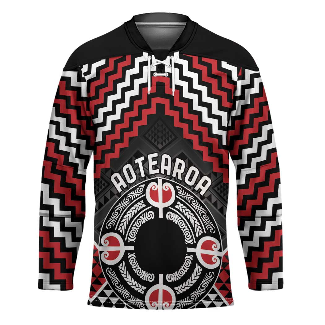 Personalised Aotearoa Niho Taniwha Motif Hockey Jersey Red Style - Polynesian Pride