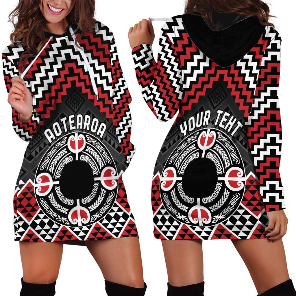 Personalised Aotearoa Niho Taniwha Motif Hoodie Dress Red Style