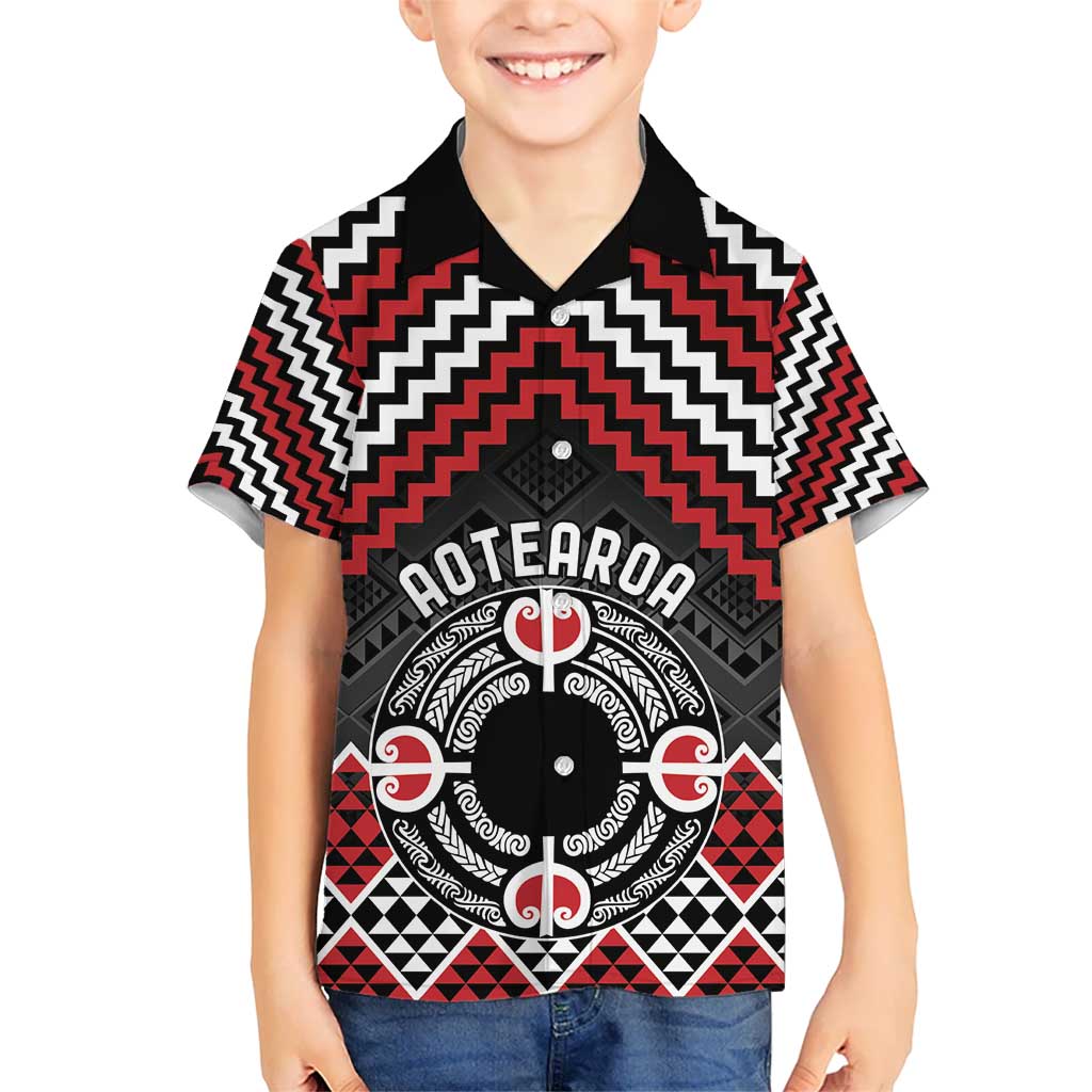 Personalised Aotearoa Niho Taniwha Motif Kid Hawaiian Shirt Red Style LT9 Kid Red - Polynesian Pride