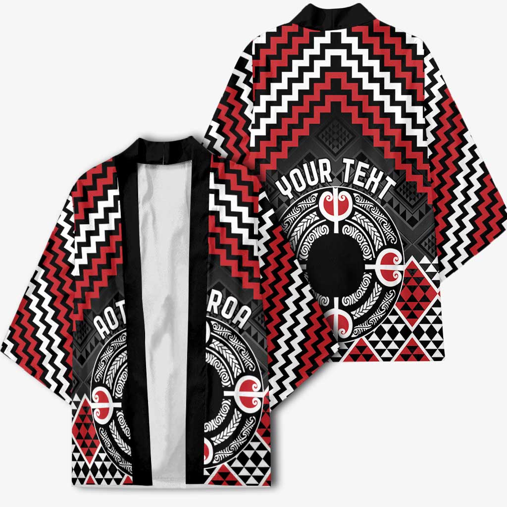 Personalised Aotearoa Niho Taniwha Motif Kimono Red Style - Polynesian Pride