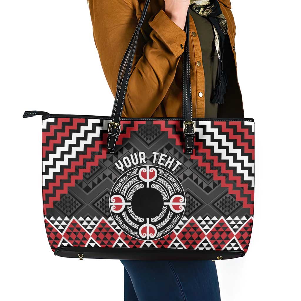 Personalised Aotearoa Niho Taniwha Motif Leather Tote Bag Red Style