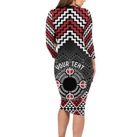 Personalised Aotearoa Niho Taniwha Motif Long Sleeve Bodycon Dress Red Style