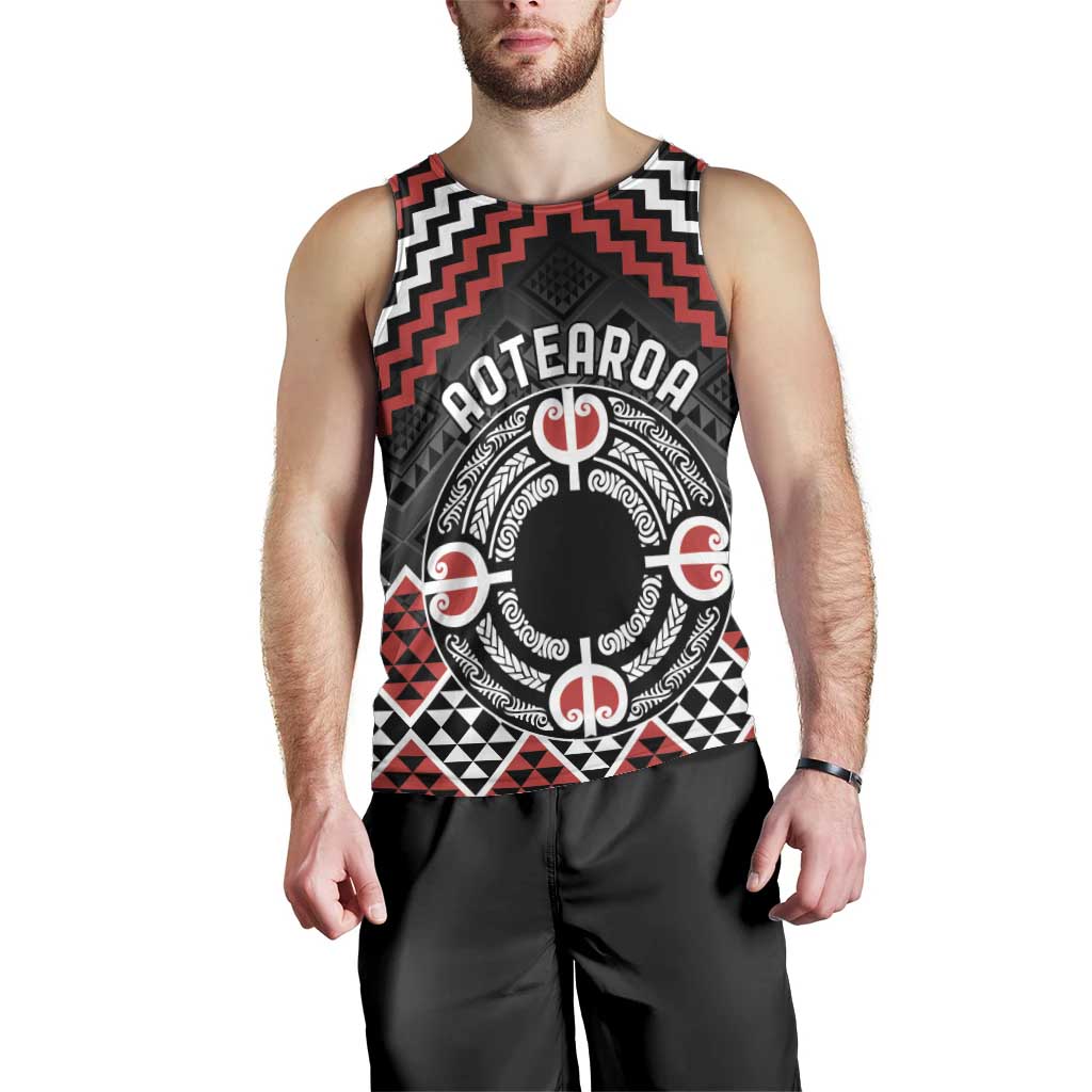 Personalised Aotearoa Niho Taniwha Motif Men Tank Top Red Style