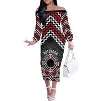 Personalised Aotearoa Niho Taniwha Motif Off The Shoulder Long Sleeve Dress Red Style