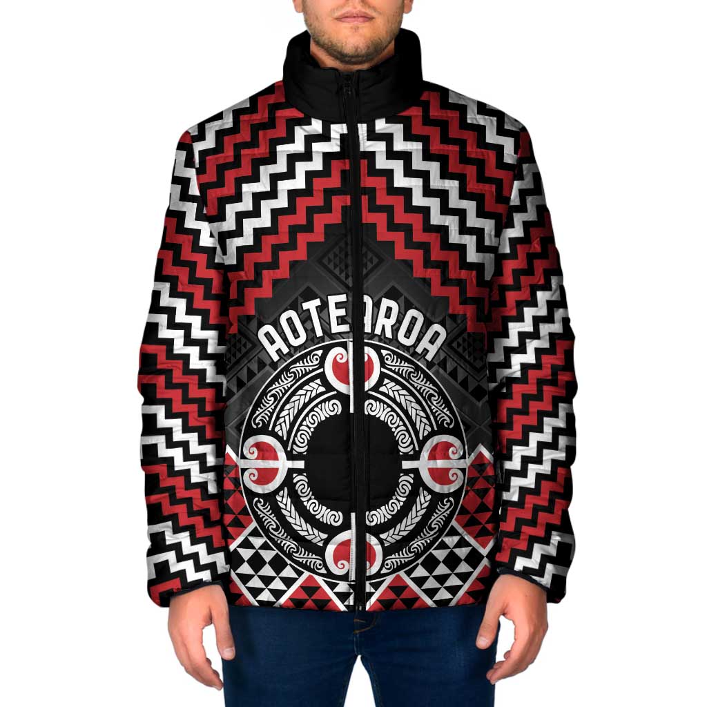 Personalised Aotearoa Niho Taniwha Motif Padded Jacket Red Style - Polynesian Pride