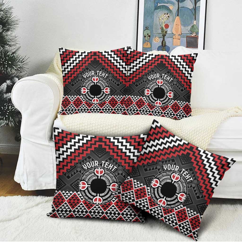 Personalised Aotearoa Niho Taniwha Motif Pillow Cover Red Style - Polynesian Pride