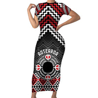 Personalised Aotearoa Niho Taniwha Motif Short Sleeve Bodycon Dress Red Style