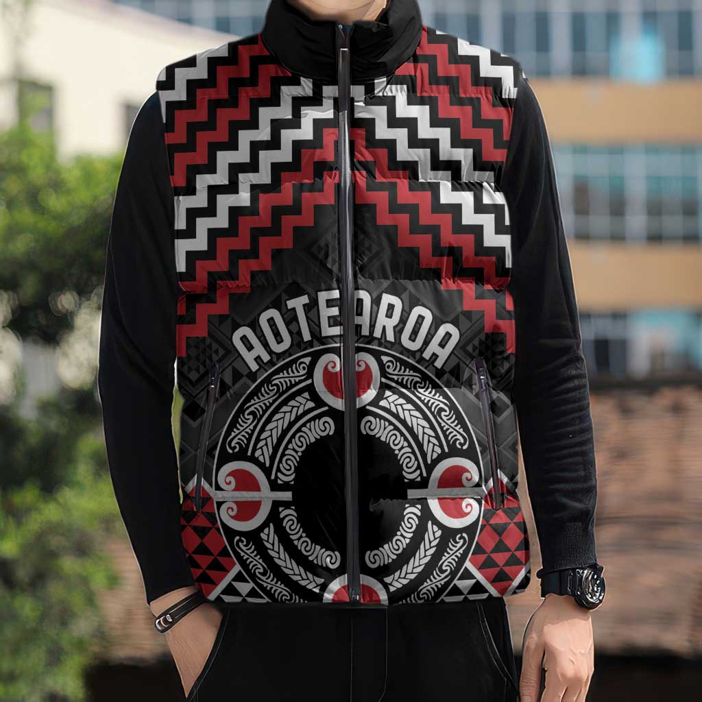 Personalised Aotearoa Niho Taniwha Motif Sleeveless Puffer Jacket Red Style - Polynesian Pride