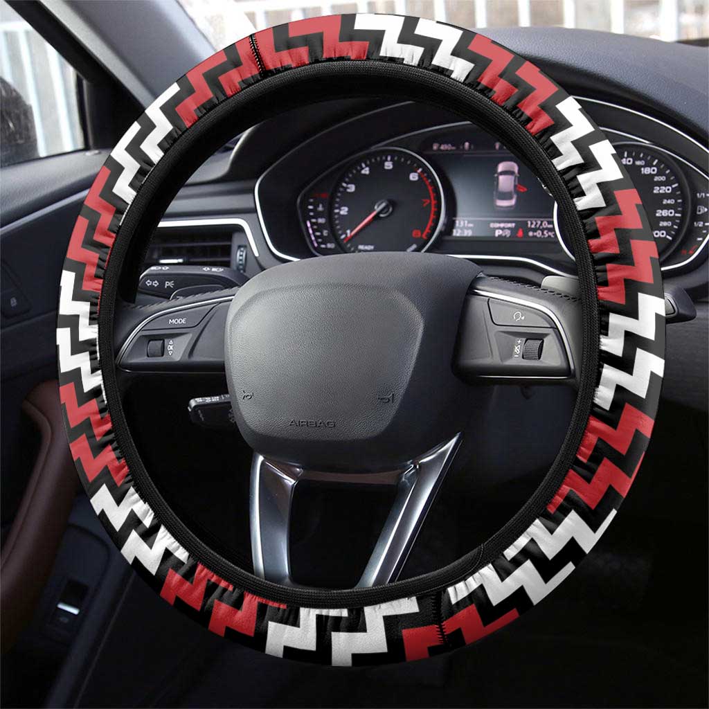 Aotearoa Niho Taniwha Motif Steering Wheel Cover Red Style