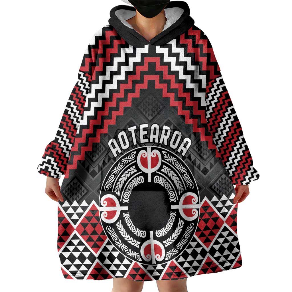 Personalised Aotearoa Niho Taniwha Motif Wearable Blanket Hoodie Red Style