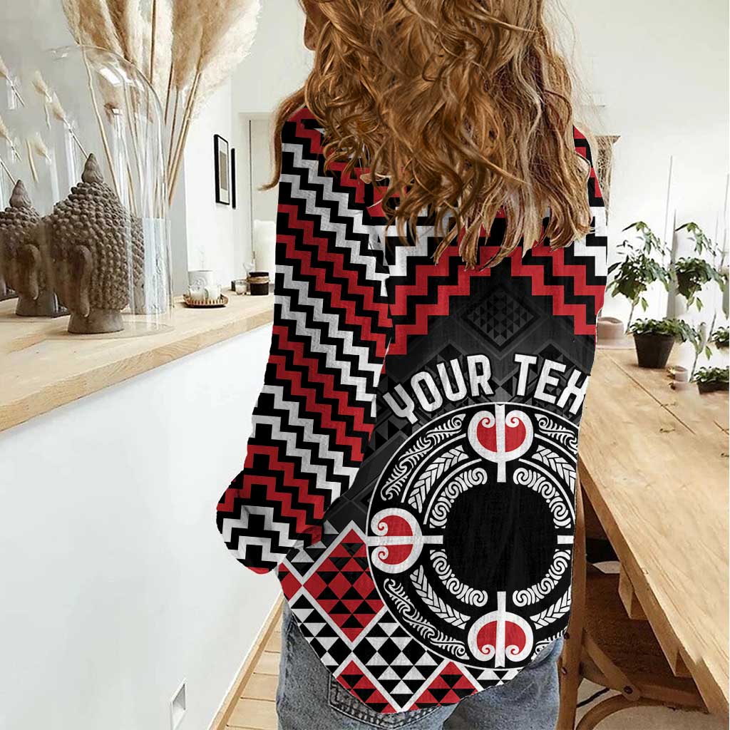 Personalised Aotearoa Niho Taniwha Motif Women Casual Shirt Red Style