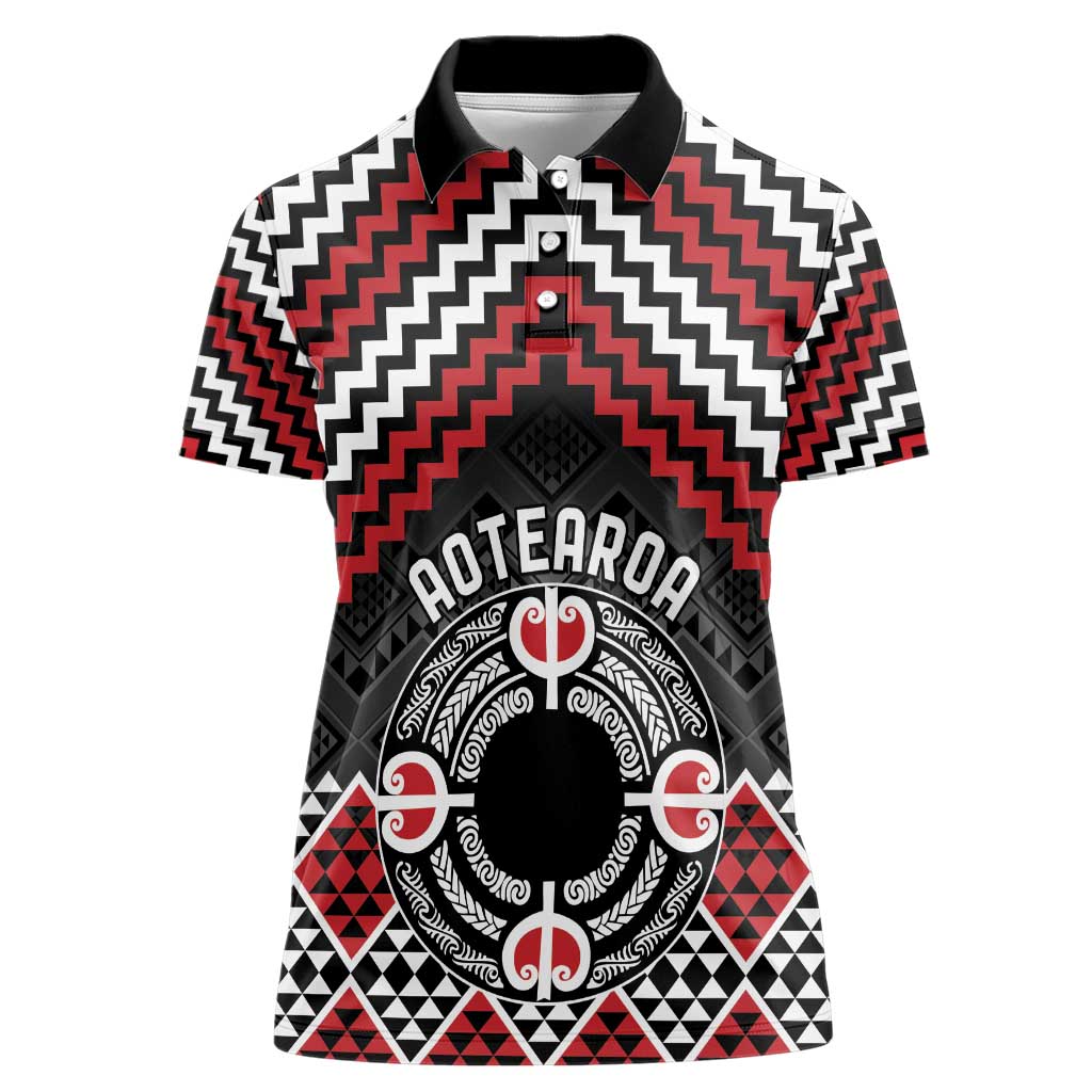 Personalised Aotearoa Niho Taniwha Motif Women Polo Shirt Red Style
