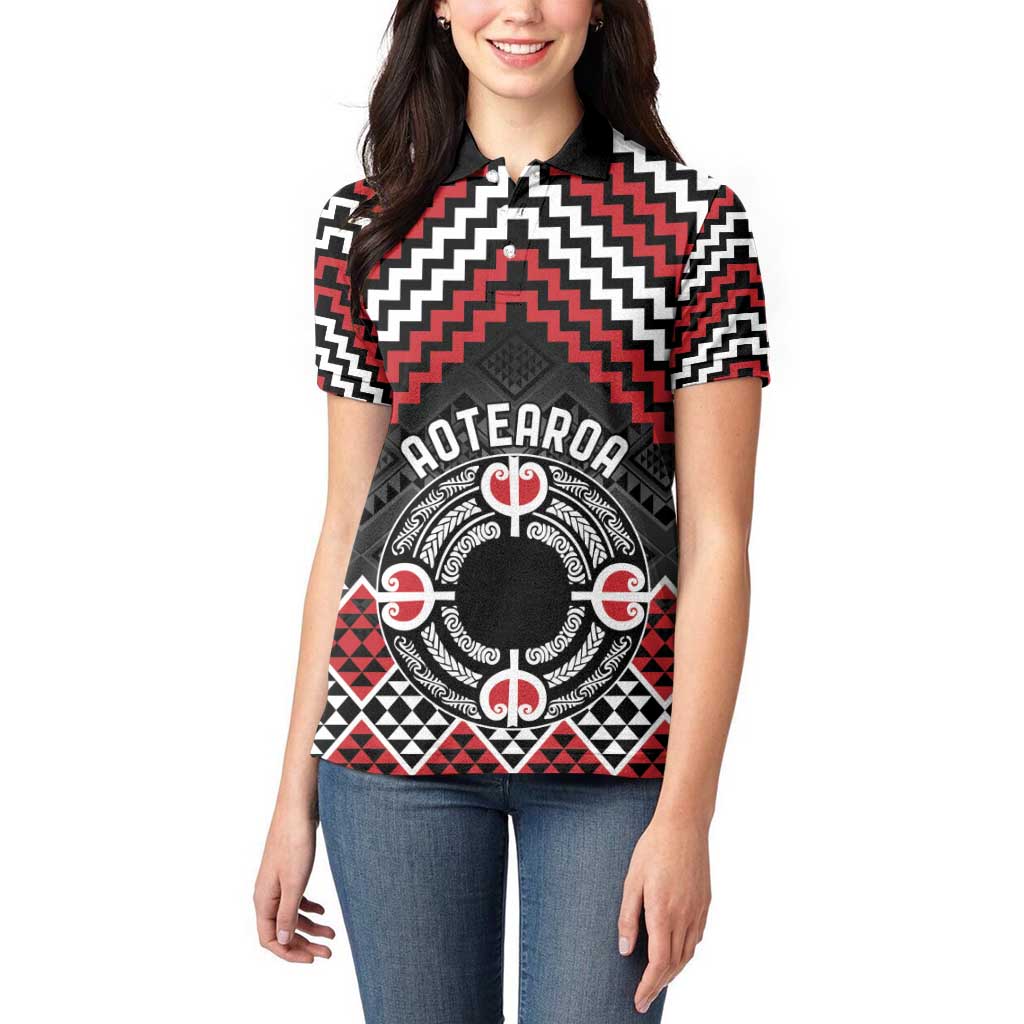 Personalised Aotearoa Niho Taniwha Motif Women Polo Shirt Red Style