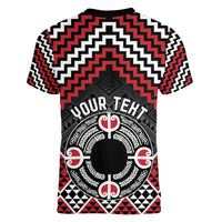 Personalised Aotearoa Niho Taniwha Motif Women V-Neck T-Shirt Red Style