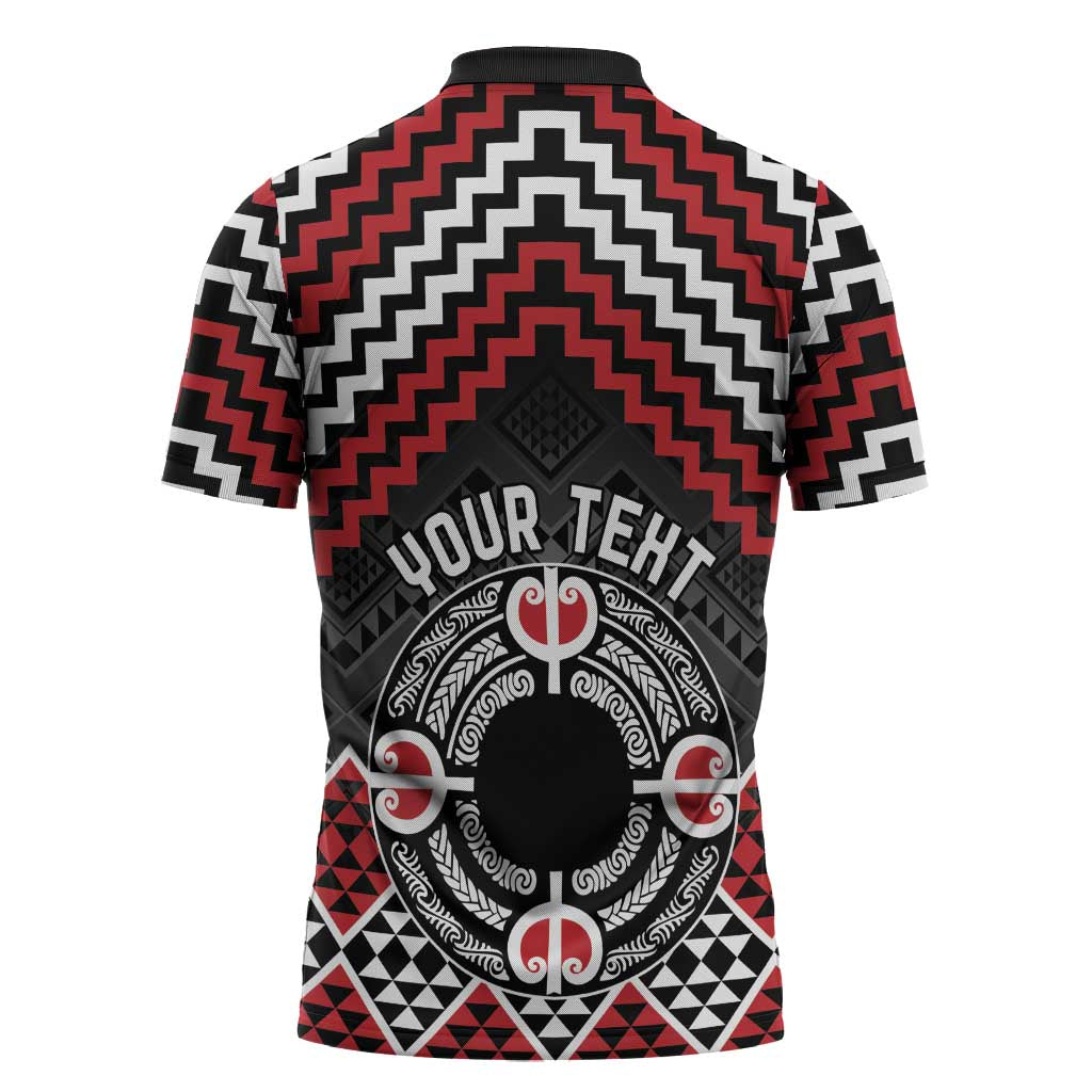 Personalised Aotearoa Niho Taniwha Motif Zipper Polo Shirt Red Style - Polynesian Pride