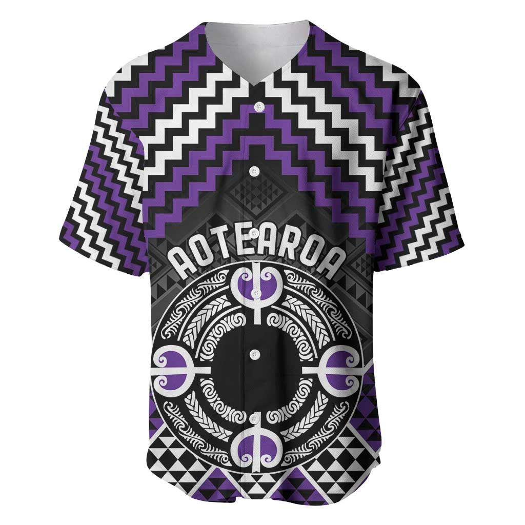Personalised Aotearoa Niho Taniwha Motif Baseball Jersey Violet Style LT9 Violet - Polynesian Pride