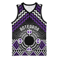 Personalised Aotearoa Niho Taniwha Motif Basketball Jersey Violet Style - Polynesian Pride
