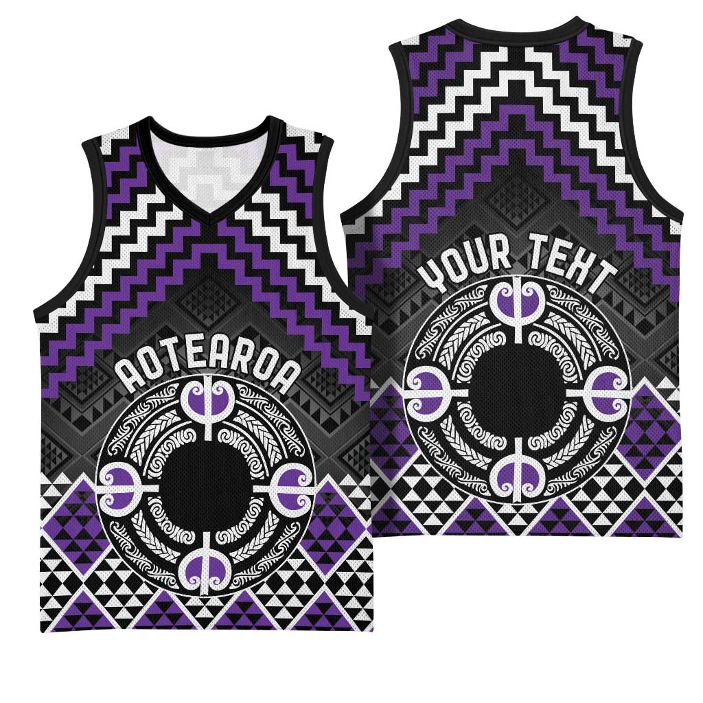 Personalised Aotearoa Niho Taniwha Motif Basketball Jersey Violet Style - Polynesian Pride