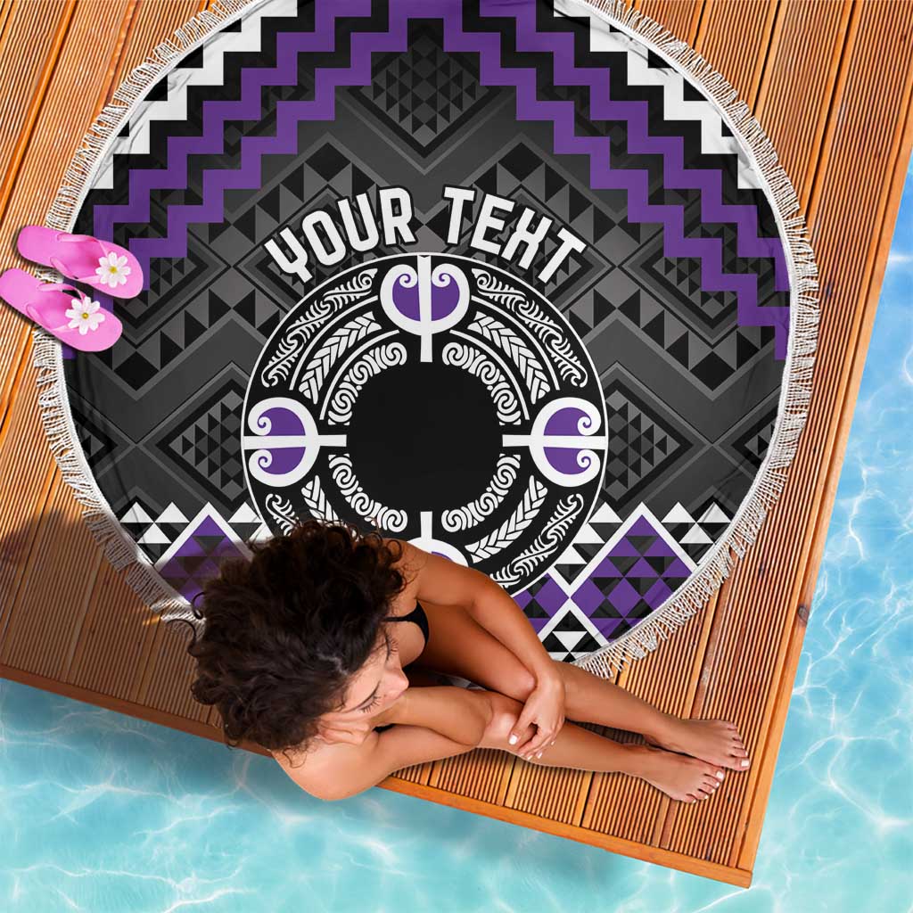 Personalised Aotearoa Niho Taniwha Motif Beach Blanket Violet Style