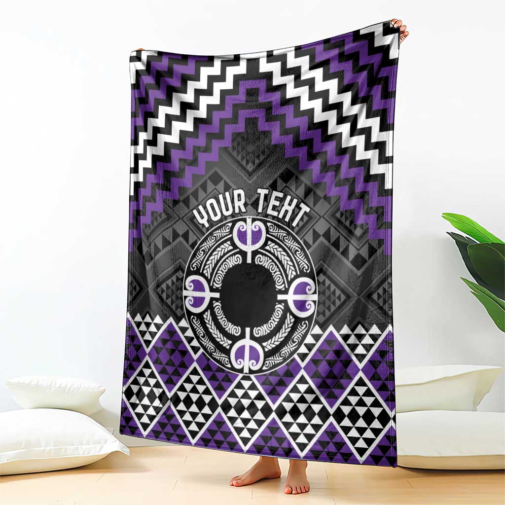 Personalised Aotearoa Niho Taniwha Motif Blanket Violet Style