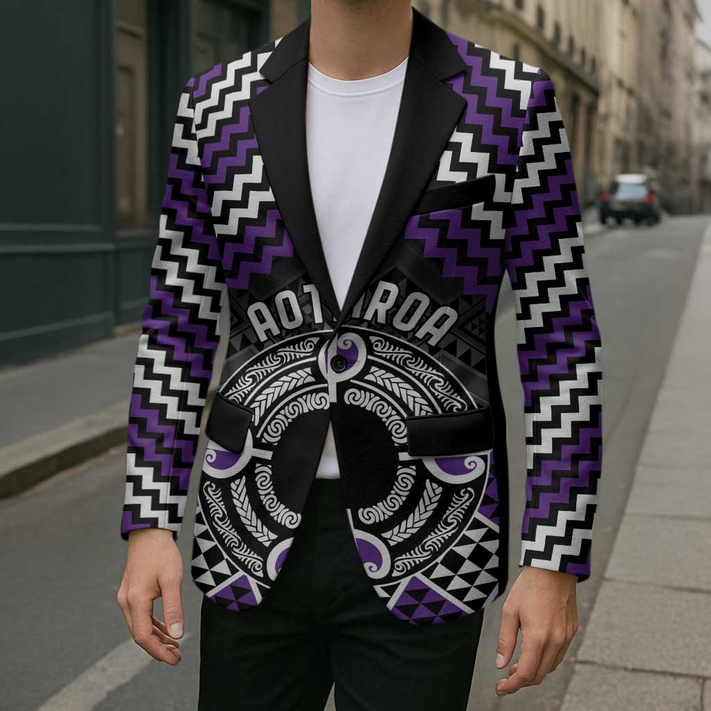Personalised Aotearoa Niho Taniwha Motif Blazer Violet Style - Polynesian Pride